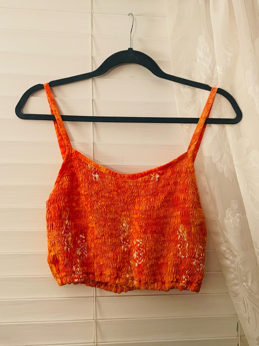 Smocked Orange Cropped Cami Top - Women's Summer Tank